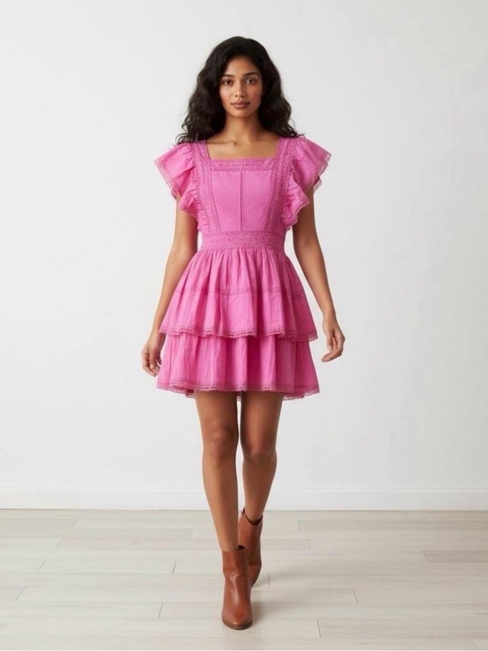 Chelsea & Violet Hot Pink Tiered Ruffle Mini Dress
